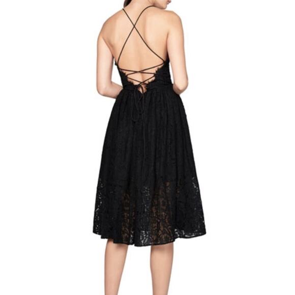 Fame and Partners Dark Romance Black Lace Midi Dress Strappy Semi Sheer size 4 - Picture 2 of 8